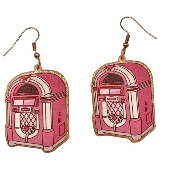 ❤️ FREE Jukebox Juke Box Music Retro Drop Hippie Hipster Bar School Earrings - Picture 1 of 8